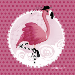 "Flamant rose - fond rose"...