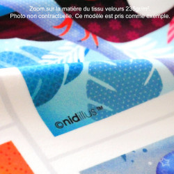T34- "L'Oiseau bleu fond bleu" Coupon Velours souple - En stock