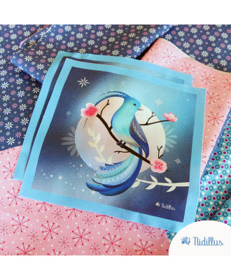Lot-Tissu patchwork pour pochette à livre "L'oiseau bleu "- Coton Bio 185 gr - En stock