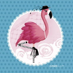 "Flamant rose - fond bleu"...