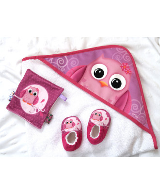 Lot 3 Tissus Cadeau de naissance "Chouette" Velours souple 290 gr- en stock