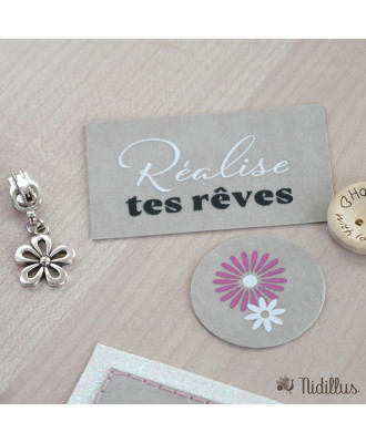 Assortiment Couture créative Etiquettes + zip - Thème: Lapin bohème - Fond gris