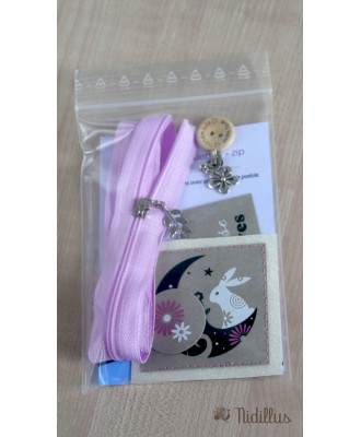 Assortiment Couture créative Etiquettes + zip - Thème: Lapin bohème - Fond gris