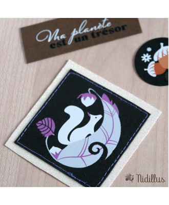 Assortiment Couture créative Etiquettes + zip - Thème: Secret d'Ecureuil - Fond noir