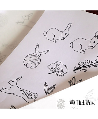 Tissu motifs "Lapin et bohème" bleuC -PRECOMMANDE